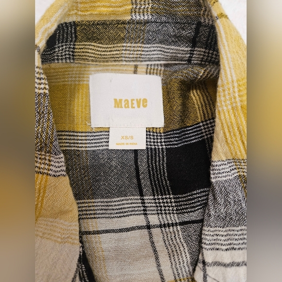 Anthropologie Maeve Embroidered Plaid Buttondown Oversized Tunic Shirt Size XS/S - Picture 12 of 13